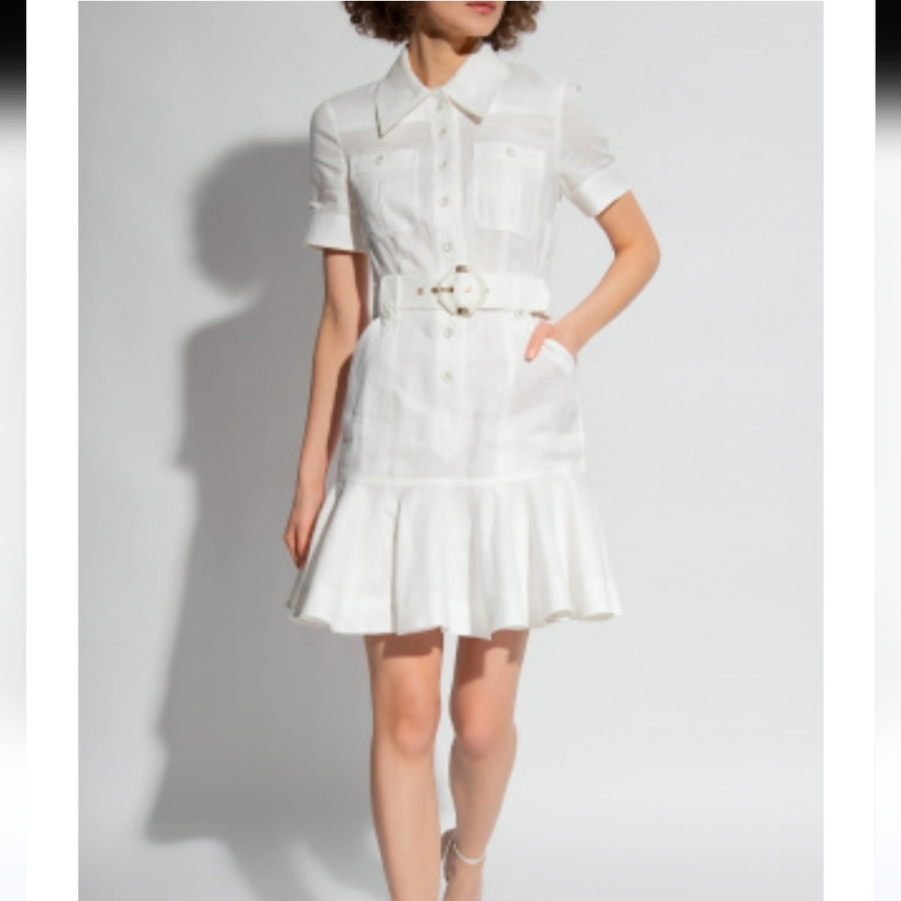 NWT$895 ZIMMERMANN Tiggy Belted Flared-Hem Linen Mini Dress 4, US 12 L